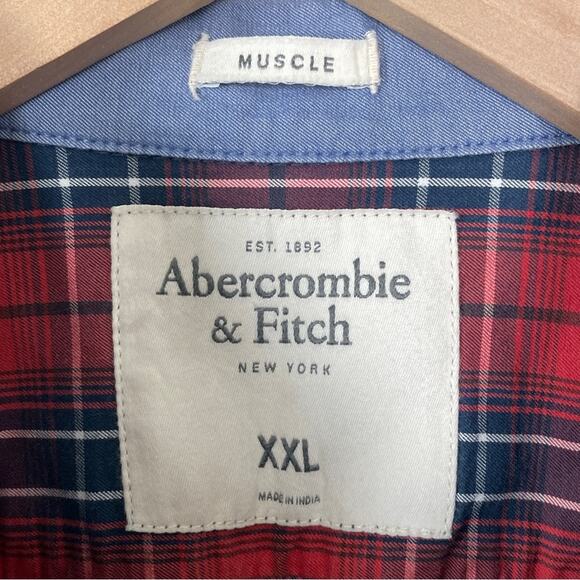 Abercrombie & Fitch Mens Plaid Shirt Muscle Cabincore Gorpcore Button Up 2XL - Picture 5 of 7